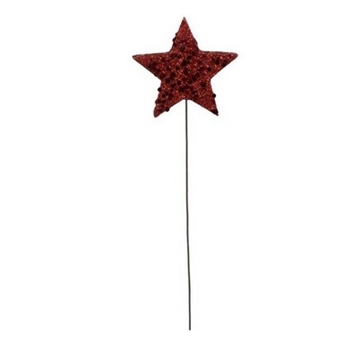 6 cm Stjerne på tråd rød glimmer