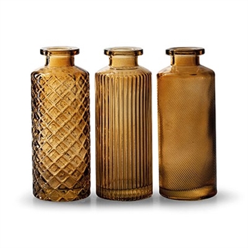 Glas vaser med mønster 3 ass. brun 13,5 cm