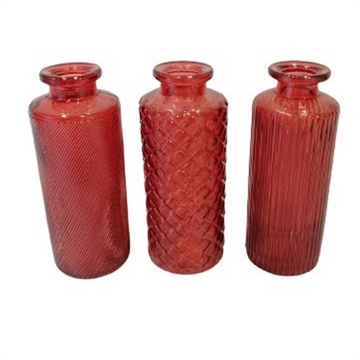 Glas vaser med mønster 3 ass. rød 13,5 cm