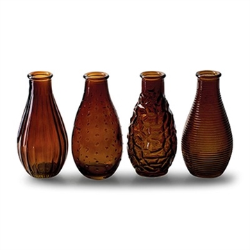 Glas vaser med mønster 4 ass. brun