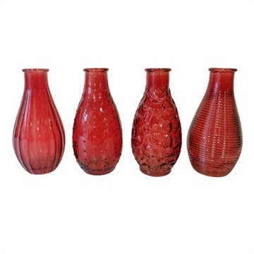 Glas vaser med mønster 4 ass. rød