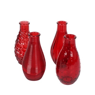 Glas vaser med mønster 4 ass. rød
