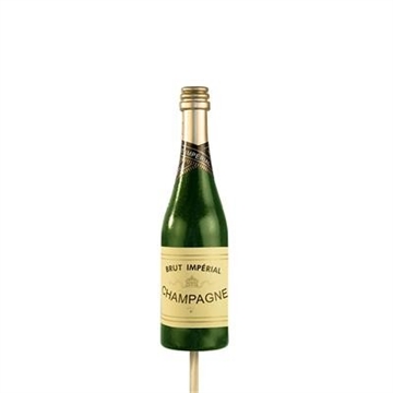 Champagneflaske grøn på pind 13.5x3,5 cm stor