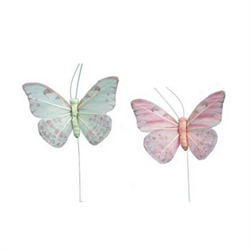 Sommerfugl 9cm par. mint-grøn og pink