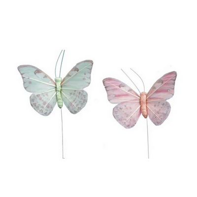 Sommerfugl 9cm par. mint-grøn og pink