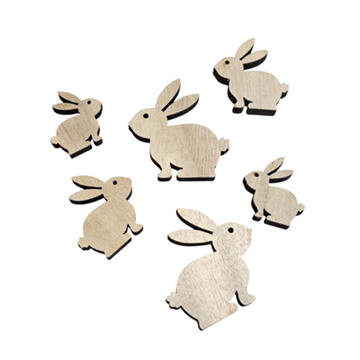Træ hare 3, 4, 5 cm 6 stk. ass. størrelser natur