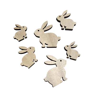 Træ hare 3, 4, 5 cm 6 stk. ass. størrelser natur