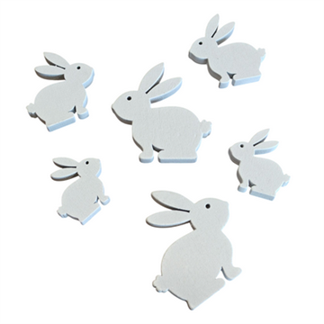 Træ hare 3, 4, 5 cm 6 stk. ass. størrelser hvid
