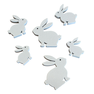 Træ hare 3, 4, 5 cm 6 stk. ass. størrelser hvid