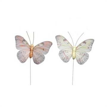 Sommerfugl 9cm par. gulgrøn og orange