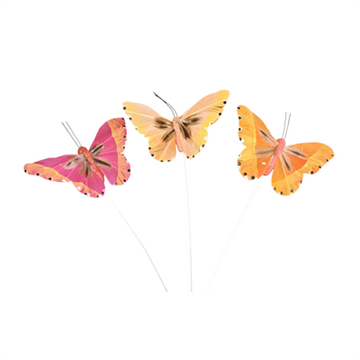 Sommerfugl 9cm 3stk. sæt pink/orange