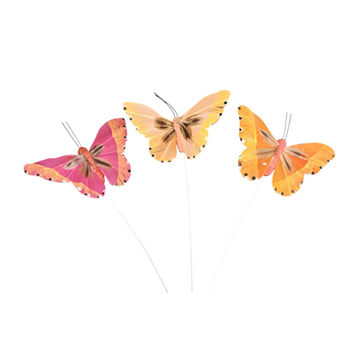 Sommerfugl 9cm 3stk. sæt pink/orange
