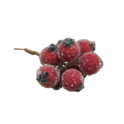 Dekorationsbær rød m. frost – bundt med 10 stk