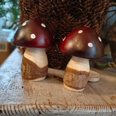 Dekorationssvamp i træ bordeaux – 9 cm