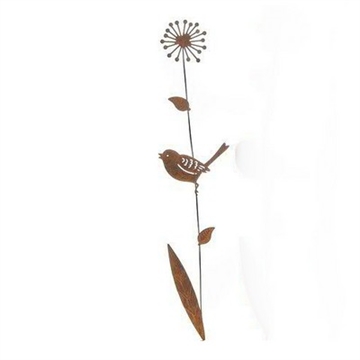 Metal Blomst 46 cm rust på stilk med fugl